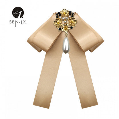 Baroque Antique Pearl Bow Fabric Brooch