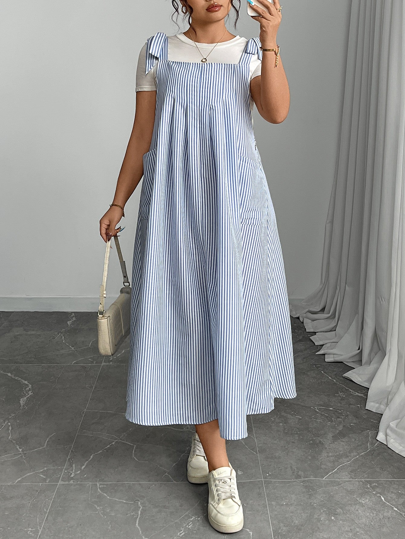 Summer Plus Size Women Stylish Solid Color Suspender Dresses