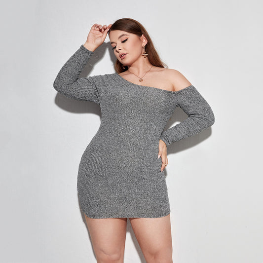 New Fashion Temperament Slim Hip Skirt Plus Size Sexy Straight Neck Slim Dress