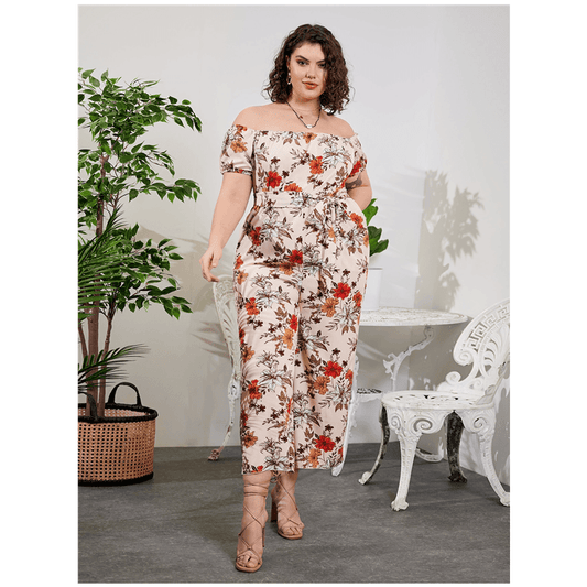 new temperament thin neck short sleeve jumpsuit plus size