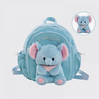 Blue Cute Backpack With A Detachable Elephant Plushie