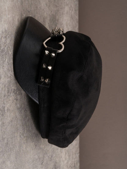 Black Gothic Heart Ring Studs Details Beret Hat