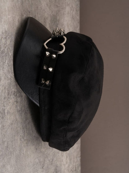 Black Gothic Heart Ring Studs Details Beret Hat