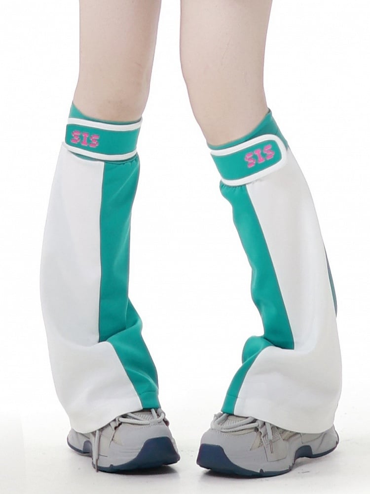 Green & White Colorblock Design Leg Warmers