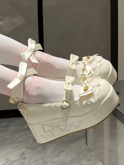 White Spoon Decorated Bowknot Details Sweet Lolita Platforms