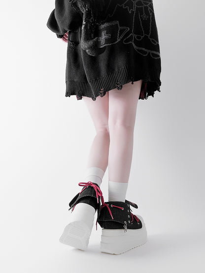 Black & Red Punk Spider Print Platform Sneakers