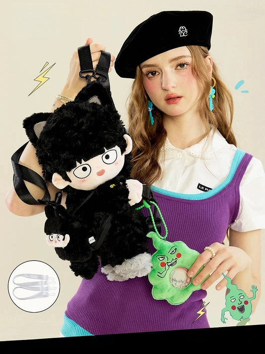 Kawaii Boy In Black Cat Outfit Plush Backpack / Crossbody + 2 Optional Sets