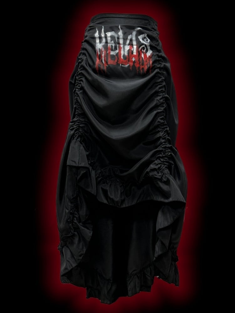 Gothic Black Letters Print Ruched Design High-low Punk Skirt with Free Cross Charms Waist Chain