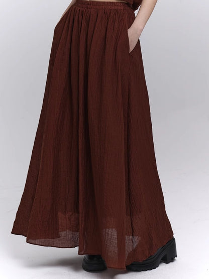 Wine Red Floral Embellished Cami Top with Scarf / Elastic Waist Skirt