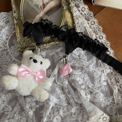 4 Color Options Lace Leg Loop Garter with Strawberry Bear Decoration