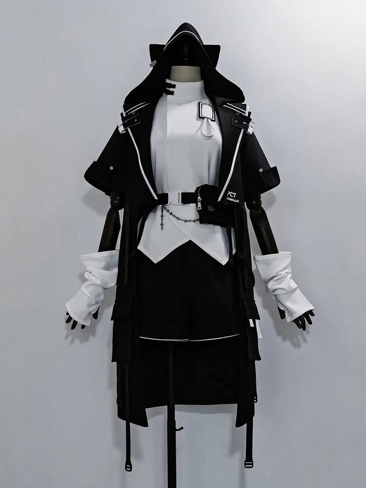 Cyberpunk Techwear Ouji Fashion Black Cat Ears Hooded Coat