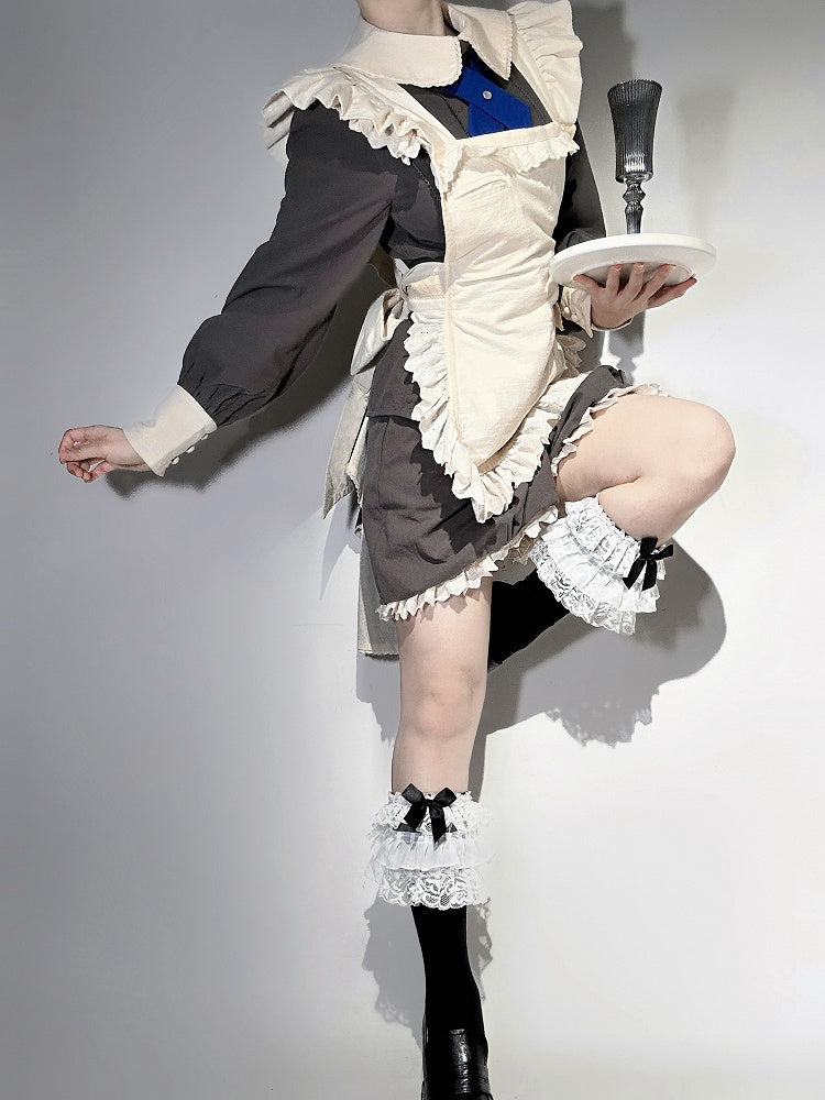 Beige Maid Lolita Flutter Shoulder Straps Apron