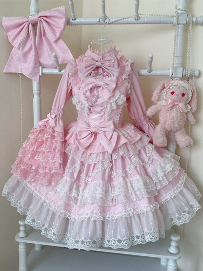 Pink Layered Lace Bell Sleeves Lolita Blouse