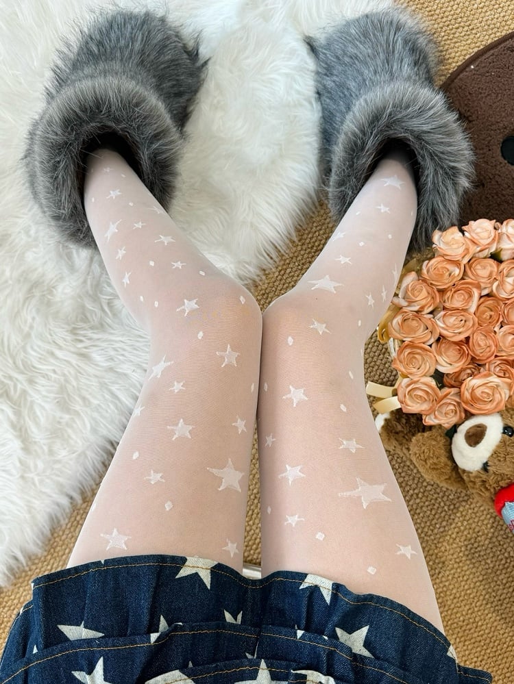 Black/White/Nude Y2K Star Print Tights