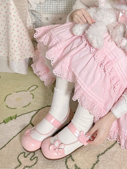 Pink Bunny Ear Bowknot Decorated Bear Buckle Flats