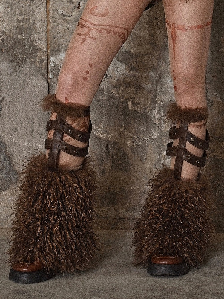 Brown Wasteland Punk Faux Fur Leg Warmers