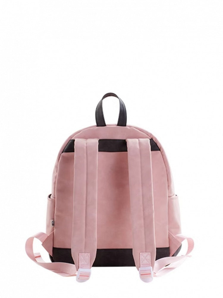 Pink&Gray Suede Letter And Heart Embroidery Backpack With A Detachable Kitty Plushie