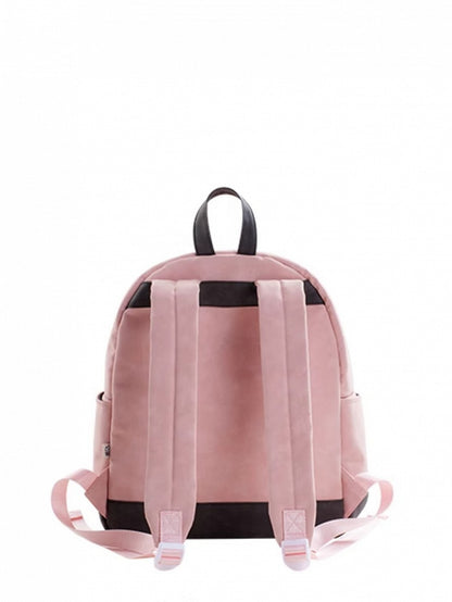 Pink&Gray Suede Letter And Heart Embroidery Backpack With A Detachable Kitty Plushie