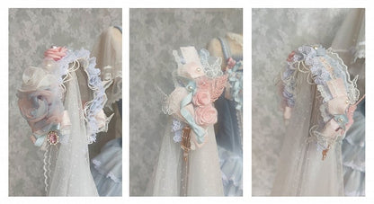 Blue Princess Lolita Floral Embroidery Corset Dress Lolita JSK Full Set