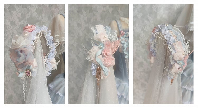 Blue Floral Embroidery Princess Corset Top + Skirt Hanayome Full Set