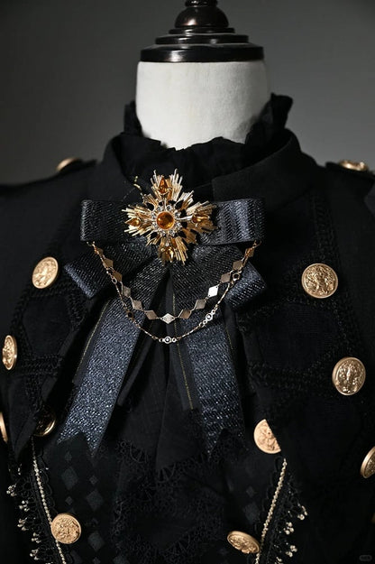 Ouji Fashion Lolita Knight Outfit - Black Long Sleeves Top + Black One-shoulder Cape Tailcoat