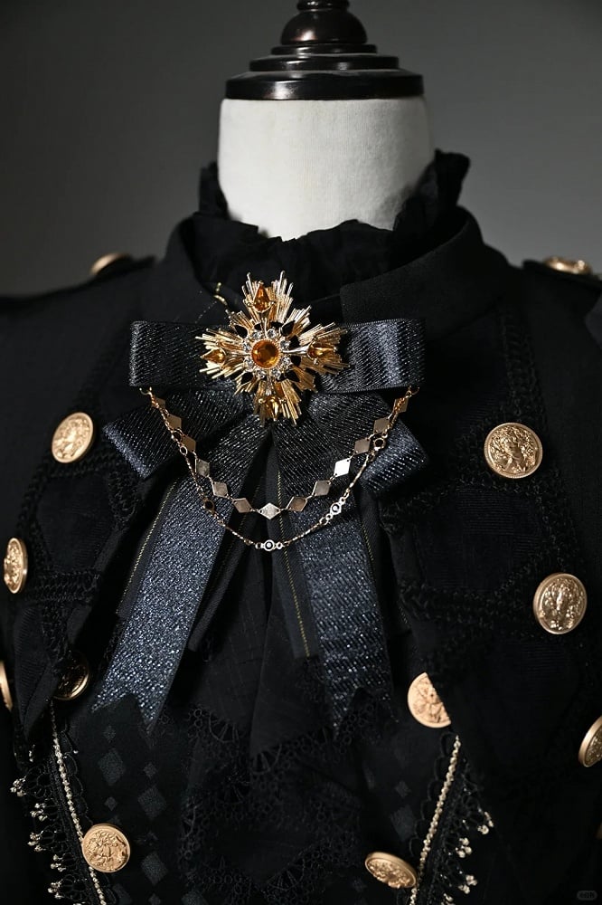 Ouji Fashion Lolita Knight Outfit - Black Long Sleeves Top + Black One-shoulder Cape Tailcoat