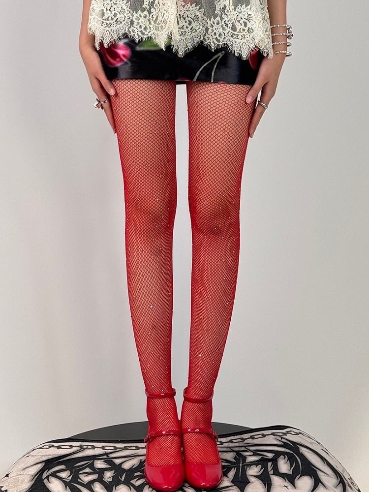 11 Color Options Rhinestone Decorated Fishnet Tights