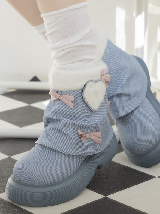 Bow Accents Denim Blue Sweet Winter Boots