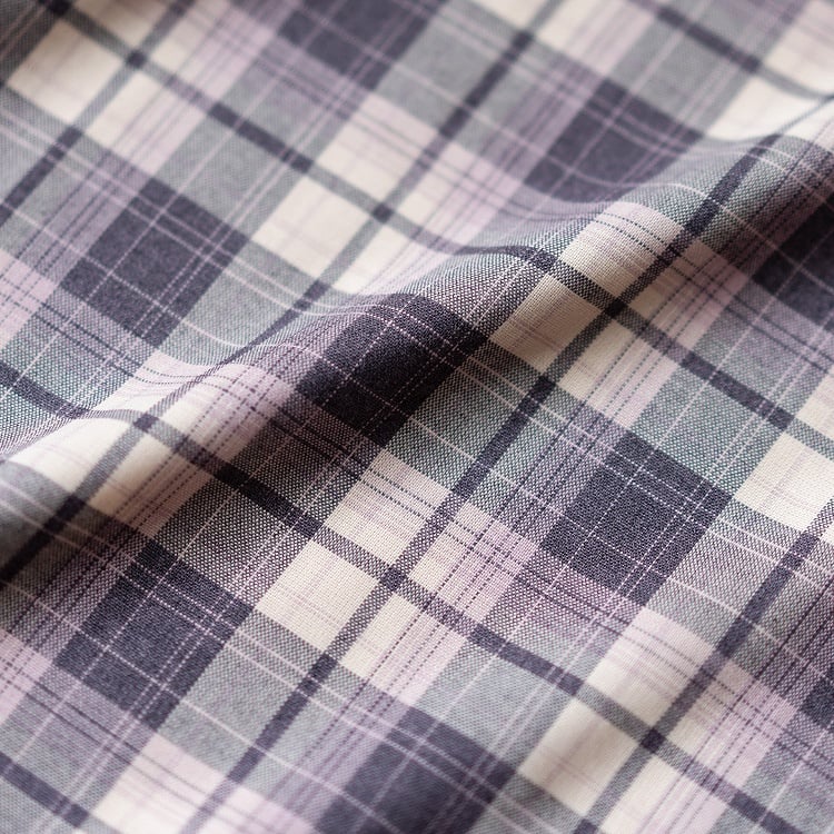 Light Purple Plaid Pattern Slim Fit Waist Retro Fashion Short Sleeves Dress