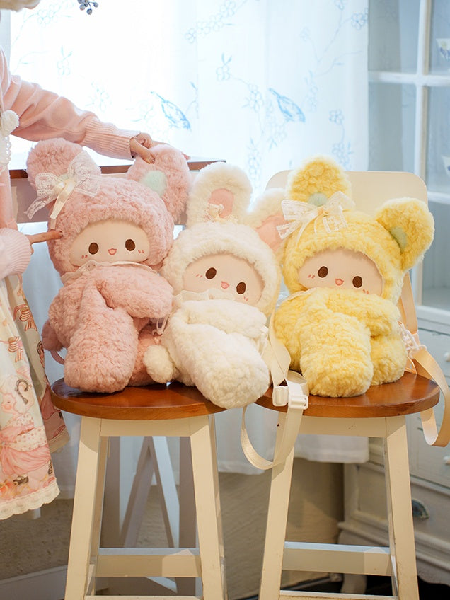 Yellow Rabbit-shaped Bowknot Plush Backpack Middle/Large Size