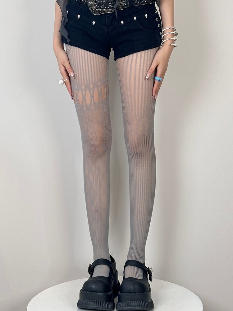 6 Color Options Y2K Asymmetrical Design Cut-out Details Tights
