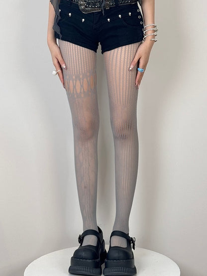 6 Color Options Y2K Asymmetrical Design Cut-out Details Tights