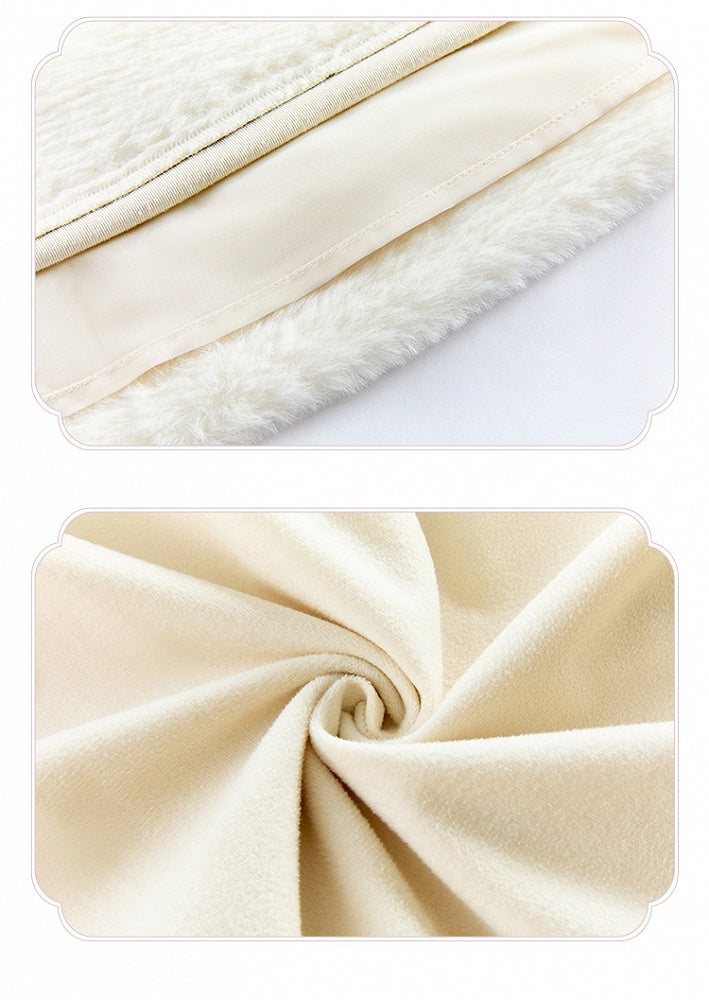 Beige Floral Embroidery Bodice Long Sleeves Lolita Dress Plush Neckline and Cuffs