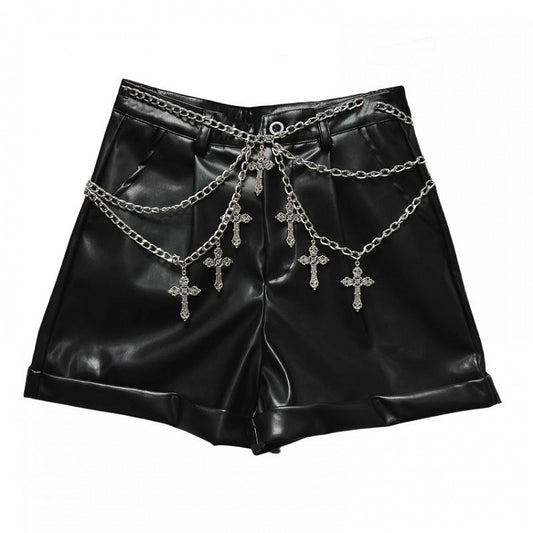 Punk Black Rock PU Shorts with Waist Chains