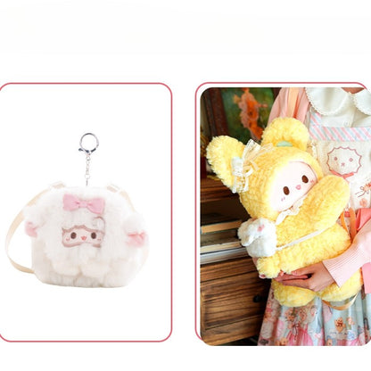 Yellow Rabbit-shaped Bowknot Plush Backpack + 3 Options Keychain Middle/Large Size