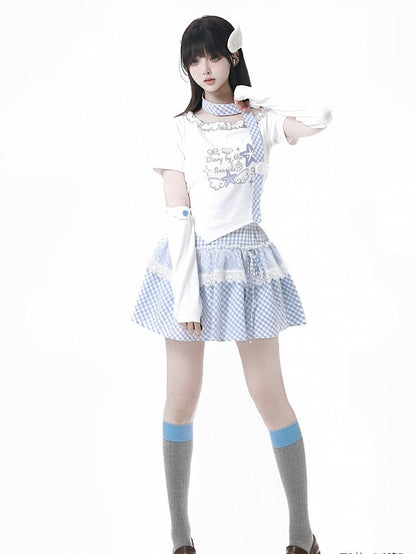 Blue/Pink Button White Angel Wing Accent Armwear