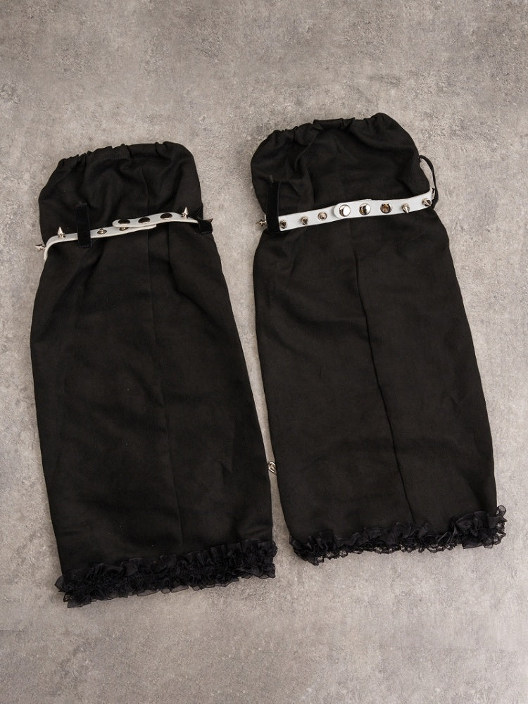 Pins and Studs Decorated Black and White Bowknots Gothic Leg Warmers