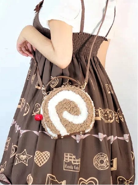 Kawaii Plush Light Brown Round Shoulder Bag - Sweet Lolita Dessert Style