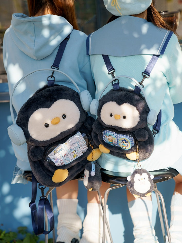 Dark Blue Cute Penguin-shaped Plush Backpack Middle/Large Size
