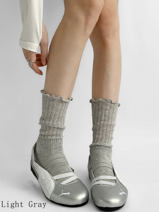 Light Gray/White/Dark Gray/Black/Pink Knitted Loose Calf Socks