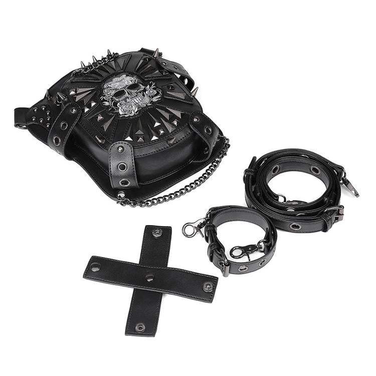 Gothic Punk Studs Skull Black Waist Bag PU Crossbody Bag