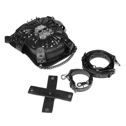 Gothic Punk Studs Skull Black Waist Bag PU Crossbody Bag