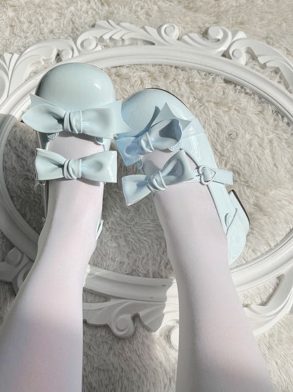 Blue Bow Accents Point Toe Sweet Lolita Block Heels