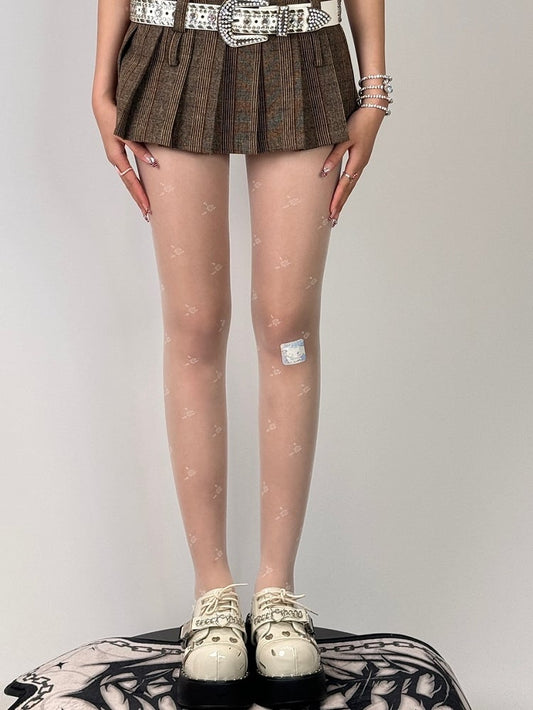 Black/White Floral Pattern Tights