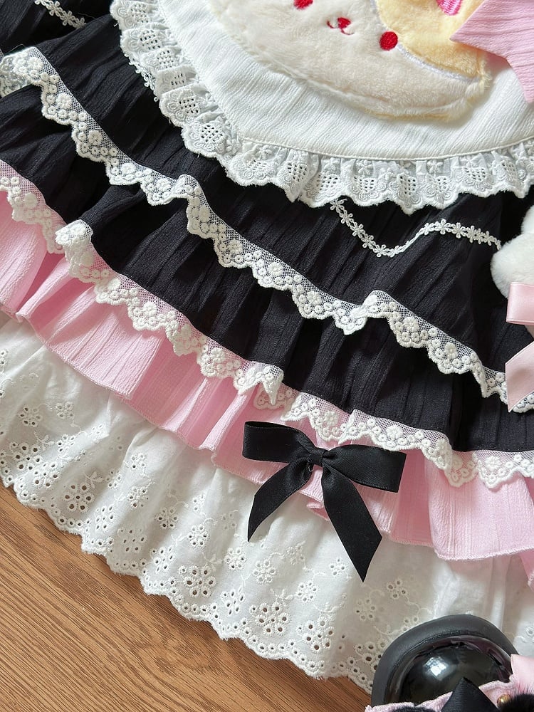Black and Pink Sailor Collar Sweet Kitty Maid Lolita Dress with Heart Apron