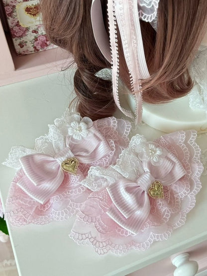 Pink/Pink&Blue Floral Design Heart Decorated Striped Pattern Bowknot Wrist Cuffs