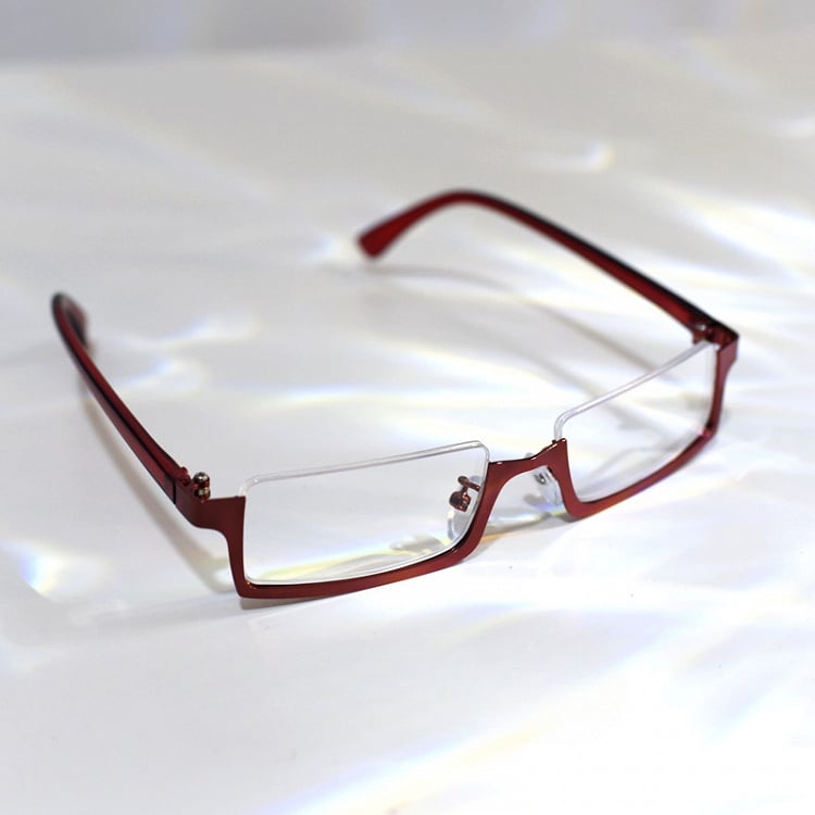 Cyberpunk Gothic Wine Red/Black Half-Frame Glasses