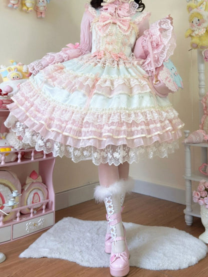 Green Bead Chain Bows Decorated Hanayome Lolita Princess Dress