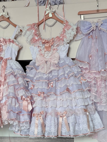 Purple and Pink Hime Lolita Bow Accents Tiered Skirt Princess Dress