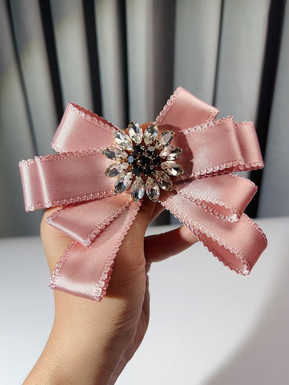 Pink/Black/Red Preppy Style Rhinestone Floral Decorated Bow Tie